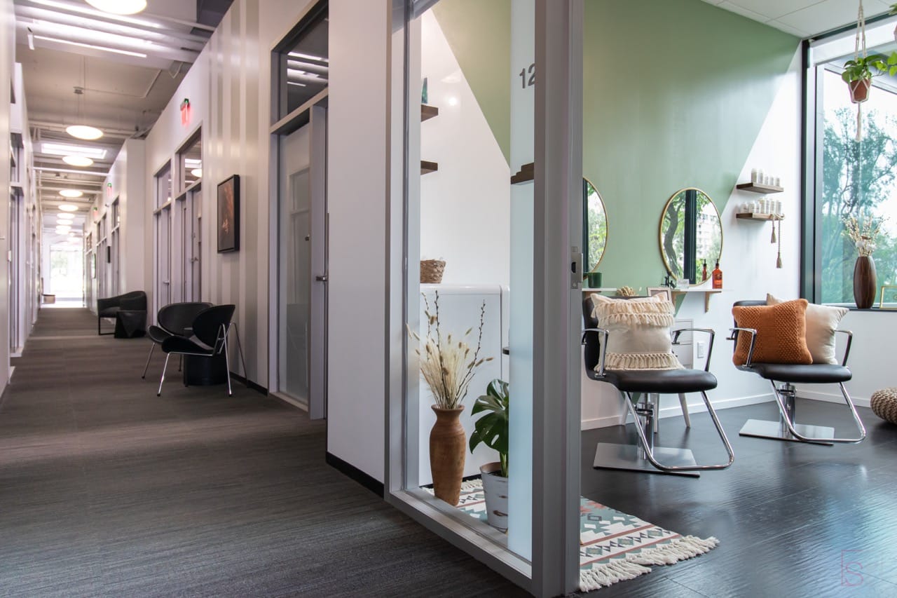 Salon suite rentals offer individual suites in various sizes.